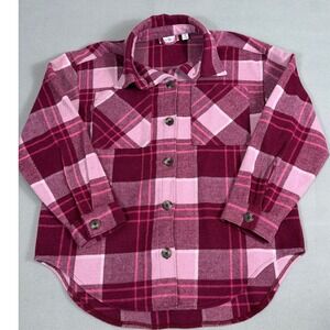 Sugar & Jade Pink Plaid‎ Wool Blend Shacket Girls XL 16/18 Button Front Jacket